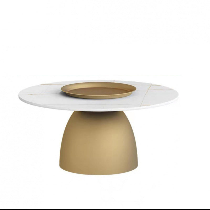 Contemporary Scandinavian Round Conical Rock Slab Iron End Table 1-Tier For Living Room