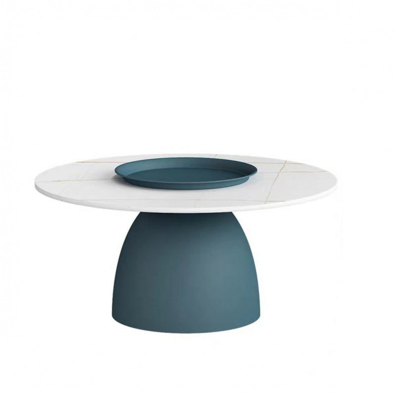Contemporary Scandinavian Round Conical Rock Slab Iron End Table 1-Tier For Living Room