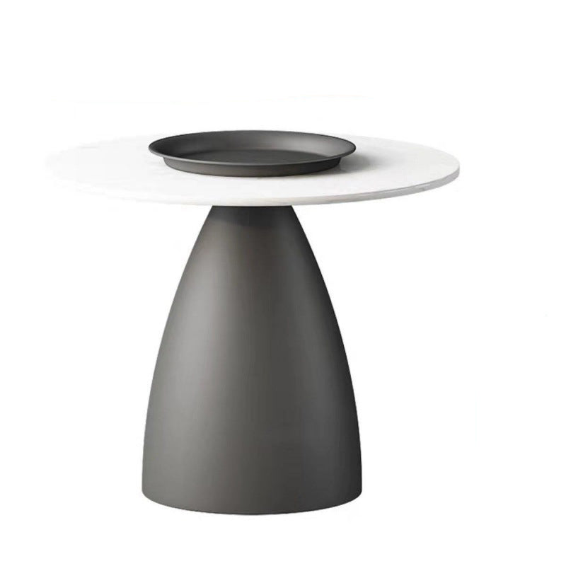 Contemporary Scandinavian Round Conical Rock Slab Iron End Table 1-Tier For Living Room