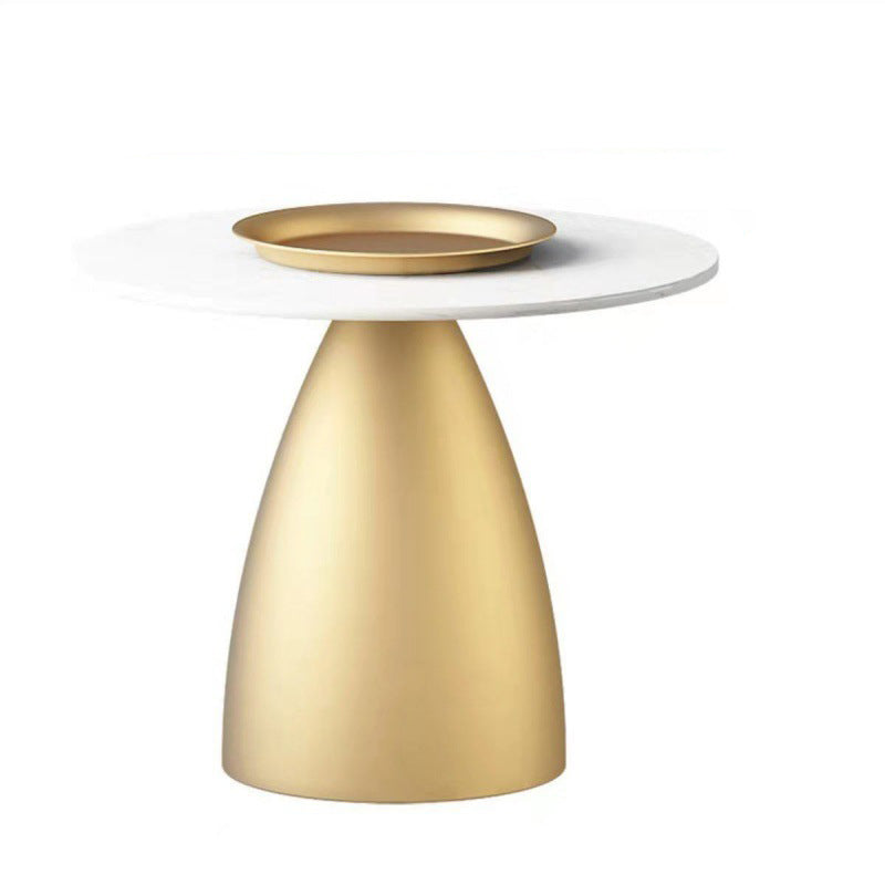 Contemporary Scandinavian Round Conical Rock Slab Iron End Table 1-Tier For Living Room