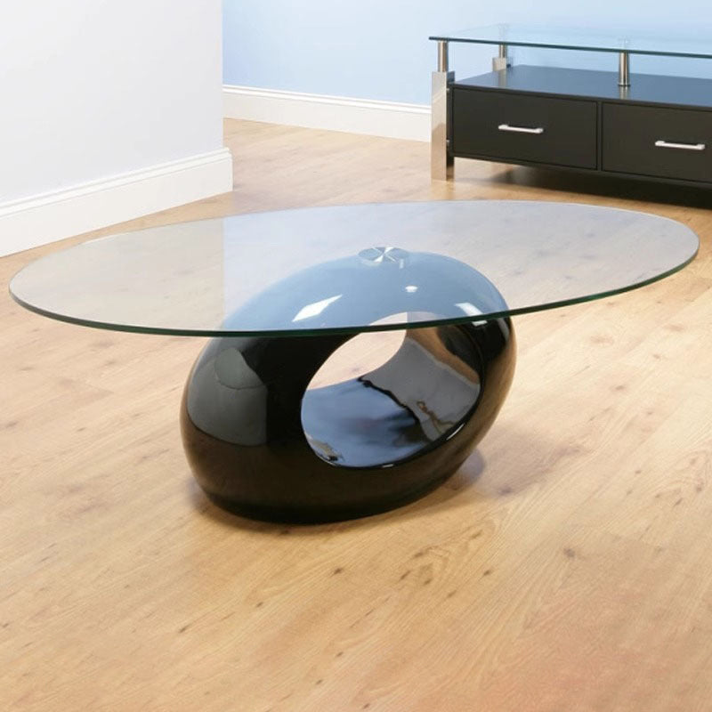 Moderner ovaler runder ausgehöhlter Glas-Kunststoff-Beistelltisch 1-stufig für das Wohnzimmer 