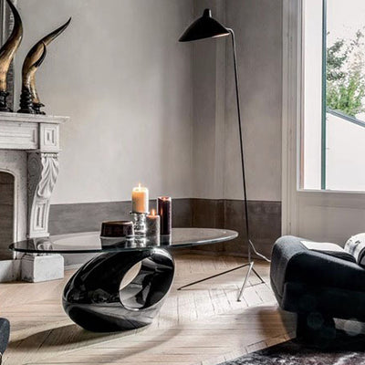 Moderner ovaler runder ausgehöhlter Glas-Kunststoff-Beistelltisch 1-stufig für das Wohnzimmer 