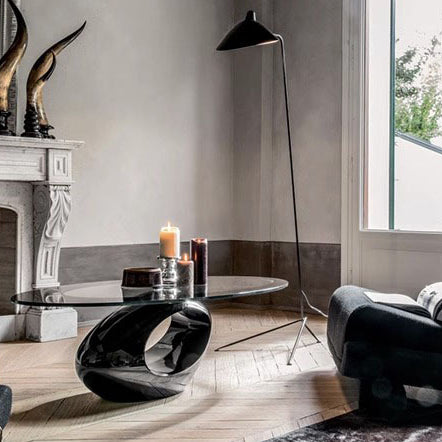 Moderner ovaler runder ausgehöhlter Glas-Kunststoff-Beistelltisch 1-stufig für das Wohnzimmer 