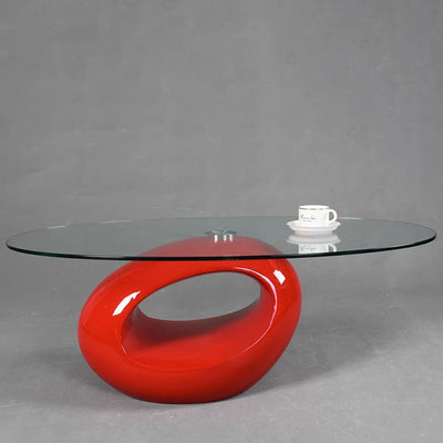 Moderner ovaler runder ausgehöhlter Glas-Kunststoff-Beistelltisch 1-stufig für das Wohnzimmer 