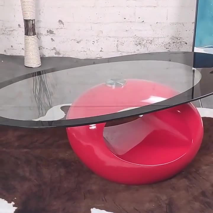 Moderner ovaler runder ausgehöhlter Glas-Kunststoff-Beistelltisch 1-stufig für das Wohnzimmer 