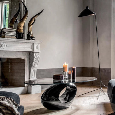 Moderner ovaler runder ausgehöhlter Glas-Kunststoff-Beistelltisch 1-stufig für das Wohnzimmer 