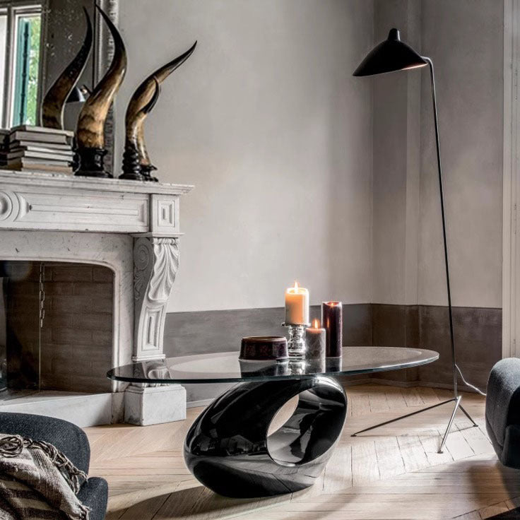 Moderner ovaler runder ausgehöhlter Glas-Kunststoff-Beistelltisch 1-stufig für das Wohnzimmer 