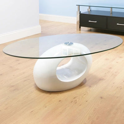 Moderner ovaler runder ausgehöhlter Glas-Kunststoff-Beistelltisch 1-stufig für das Wohnzimmer 