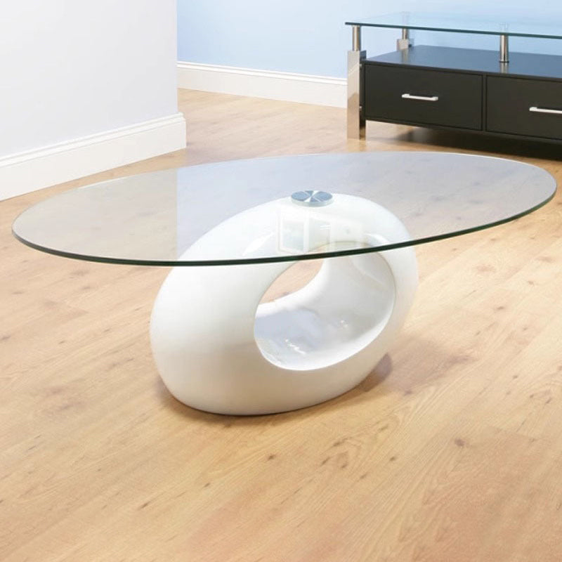 Moderner ovaler runder ausgehöhlter Glas-Kunststoff-Beistelltisch 1-stufig für das Wohnzimmer 