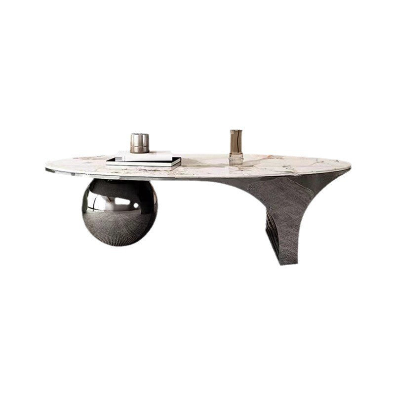 Contemporary Creative Oval Round Ball Marble Metal End Table 1-Tier For Living Room
