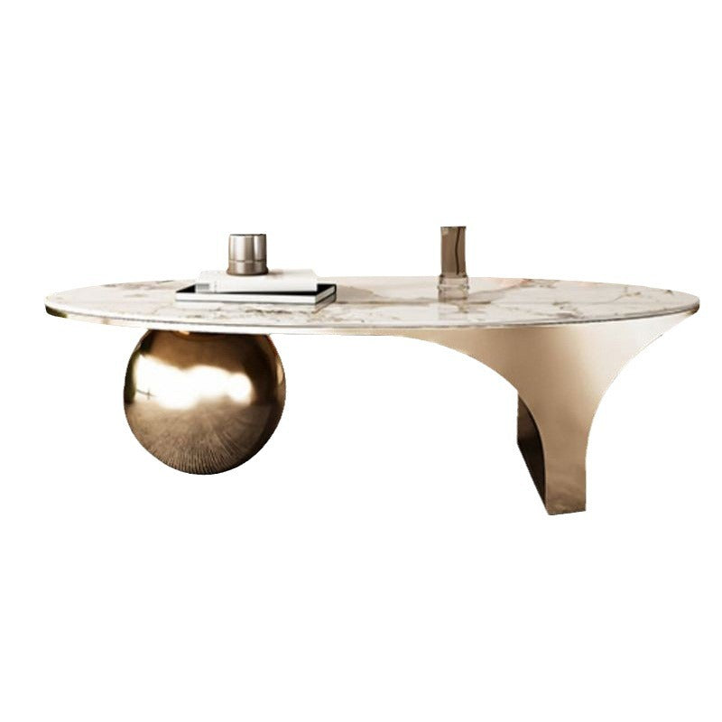Contemporary Creative Oval Round Ball Marble Metal End Table 1-Tier For Living Room