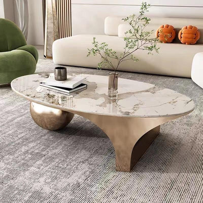 Table d'appoint contemporaine créative ovale ronde en marbre et métal à 1 niveau pour le salon 