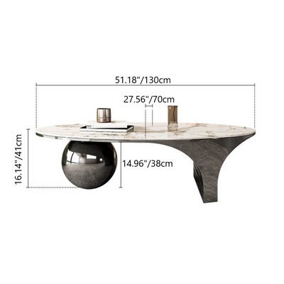 Table d'appoint contemporaine créative ovale ronde en marbre et métal à 1 niveau pour le salon 
