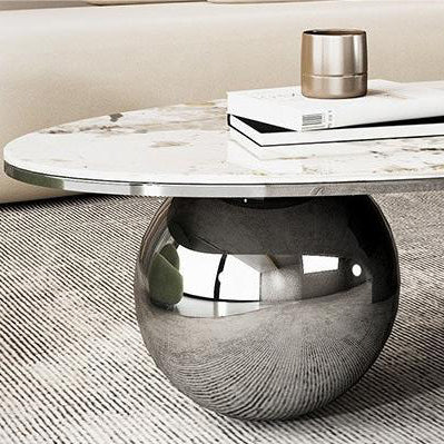 Contemporary Creative Oval Round Ball Marble Metal End Table 1-Tier For Living Room