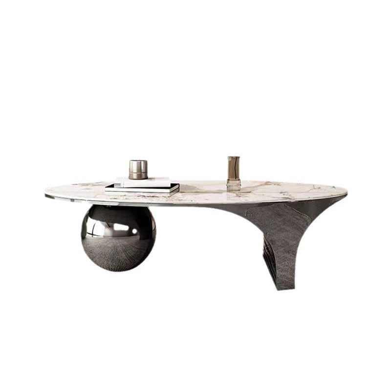 Contemporary Creative Oval Round Ball Marble Metal End Table 1-Tier For Living Room