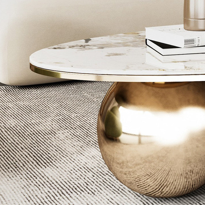 Contemporary Creative Oval Round Ball Marble Metal End Table 1-Tier For Living Room