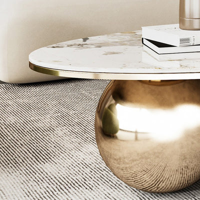 Table d'appoint contemporaine créative ovale ronde en marbre et métal à 1 niveau pour le salon 