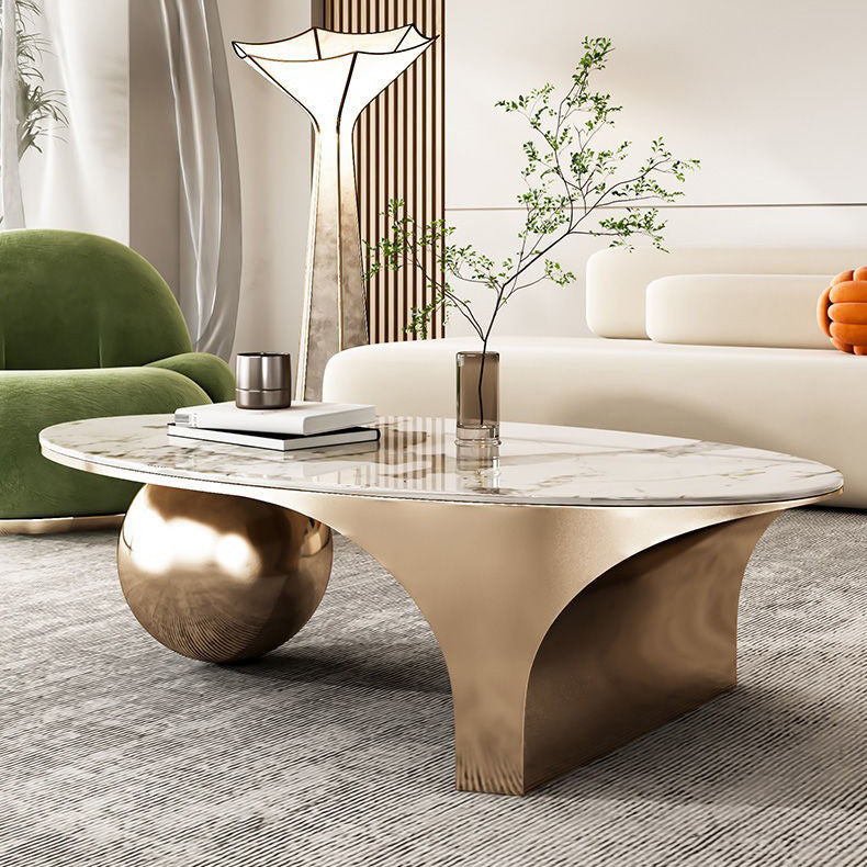 Contemporary Creative Oval Round Ball Marble Metal End Table 1-Tier For Living Room