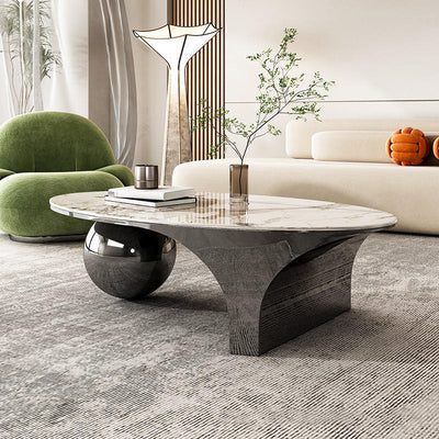 Table d'appoint contemporaine créative ovale ronde en marbre et métal à 1 niveau pour le salon 