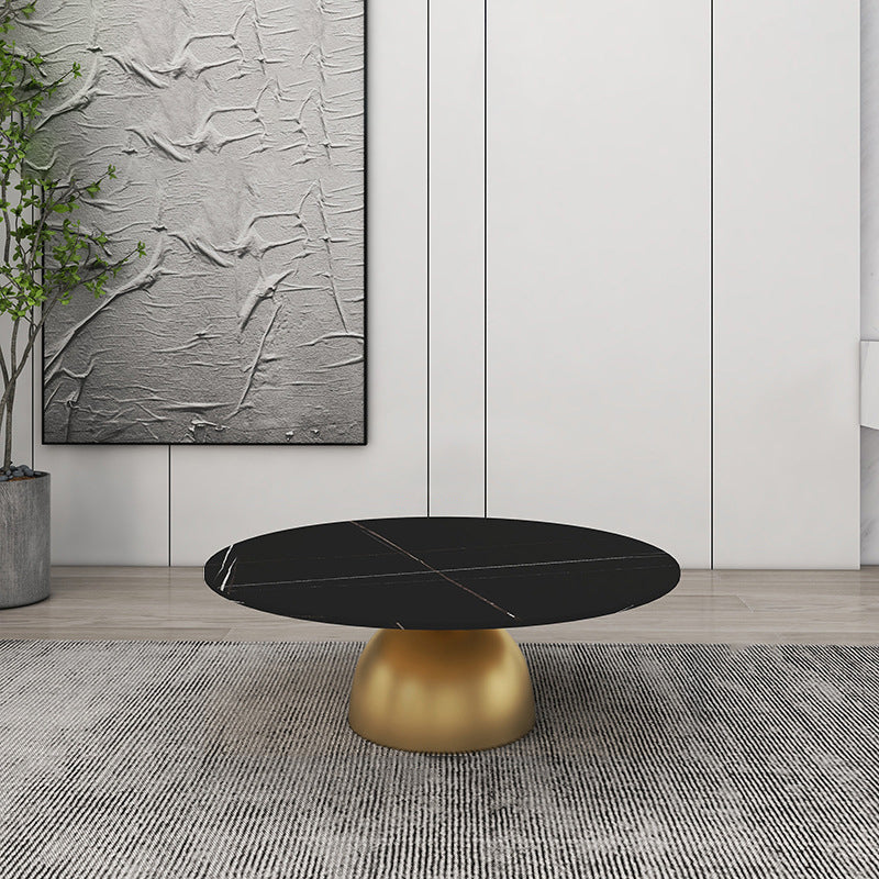 Contemporary Scandinavian Round Semicircle Rock Slab Metal End Table 1-Tier For Living Room