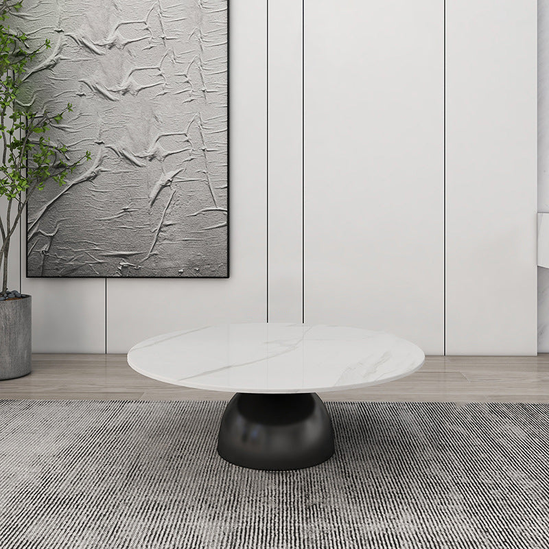 Contemporary Scandinavian Round Semicircle Rock Slab Metal End Table 1-Tier For Living Room