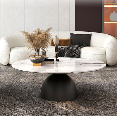 Contemporary Scandinavian Round Semicircle Rock Slab Metal End Table 1-Tier For Living Room