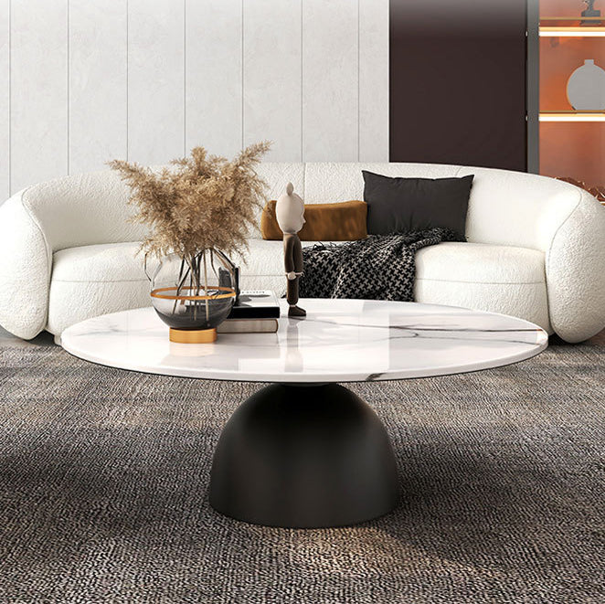 Contemporary Scandinavian Round Semicircle Rock Slab Metal End Table 1-Tier For Living Room