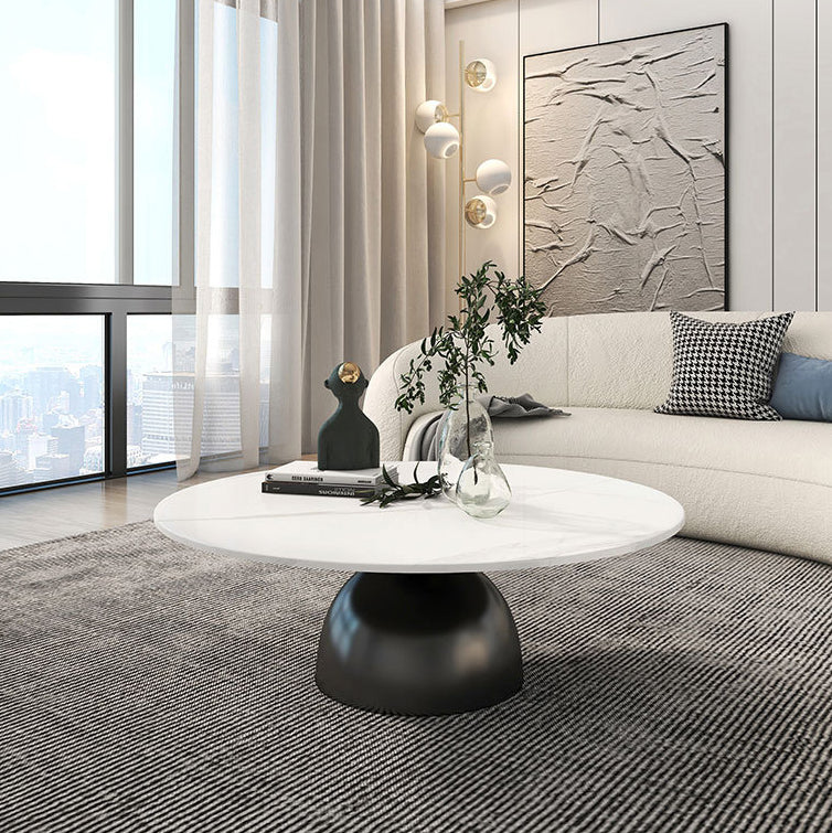 Contemporary Scandinavian Round Semicircle Rock Slab Metal End Table 1-Tier For Living Room