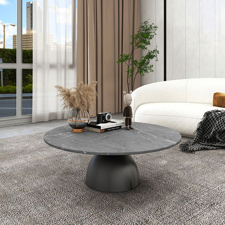 Contemporary Scandinavian Round Semicircle Rock Slab Metal End Table 1-Tier For Living Room