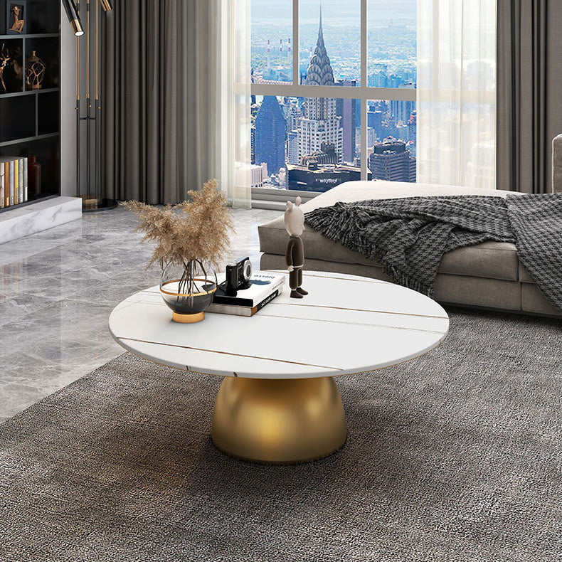 Contemporary Scandinavian Round Semicircle Rock Slab Metal End Table 1-Tier For Living Room