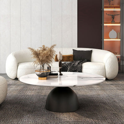 Contemporary Scandinavian Round Semicircle Rock Slab Metal End Table 1-Tier For Living Room