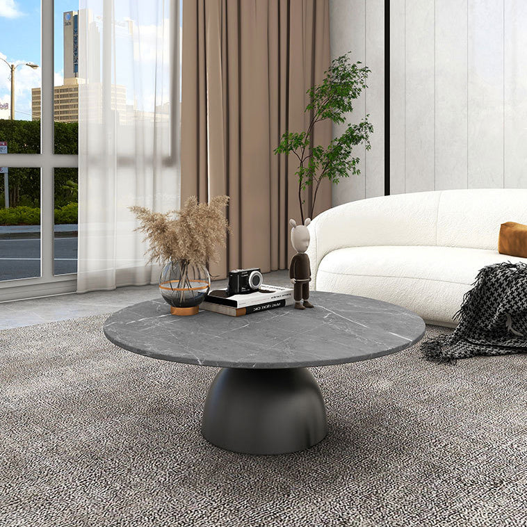 Contemporary Scandinavian Round Semicircle Rock Slab Metal End Table 1-Tier For Living Room
