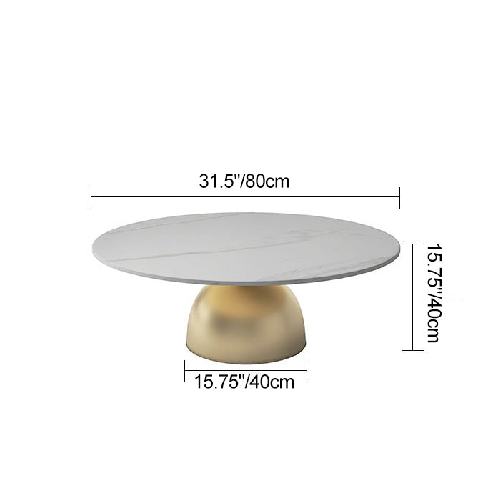 Contemporary Scandinavian Round Semicircle Rock Slab Metal End Table 1-Tier For Living Room