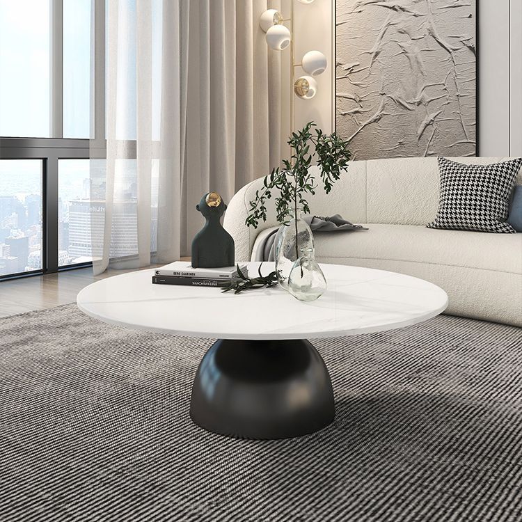 Contemporary Scandinavian Round Semicircle Rock Slab Metal End Table 1-Tier For Living Room