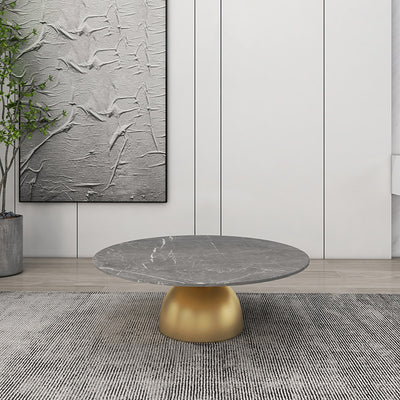 Contemporary Scandinavian Round Semicircle Rock Slab Metal End Table 1-Tier For Living Room