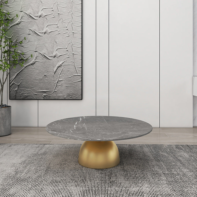 Contemporary Scandinavian Round Semicircle Rock Slab Metal End Table 1-Tier For Living Room