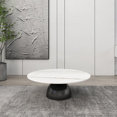 Contemporary Scandinavian Round Semicircle Rock Slab Metal End Table 1-Tier For Living Room
