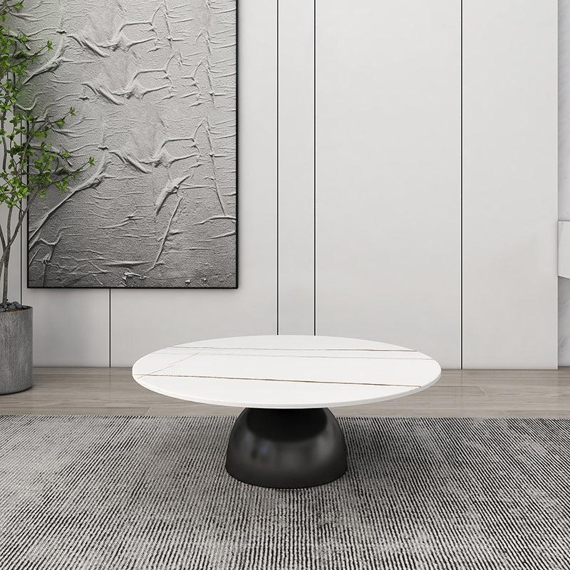 Contemporary Scandinavian Round Semicircle Rock Slab Metal End Table 1-Tier For Living Room