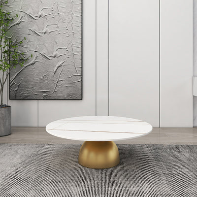 Contemporary Scandinavian Round Semicircle Rock Slab Metal End Table 1-Tier For Living Room