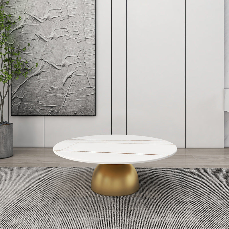 Contemporary Scandinavian Round Semicircle Rock Slab Metal End Table 1-Tier For Living Room