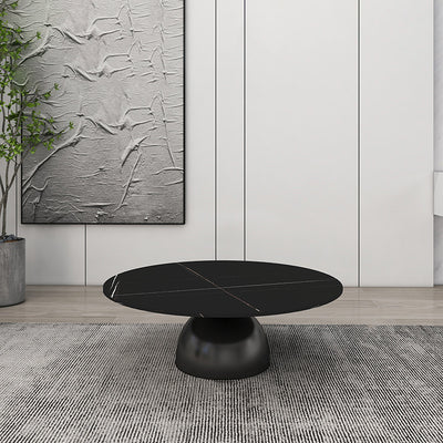 Contemporary Scandinavian Round Semicircle Rock Slab Metal End Table 1-Tier For Living Room
