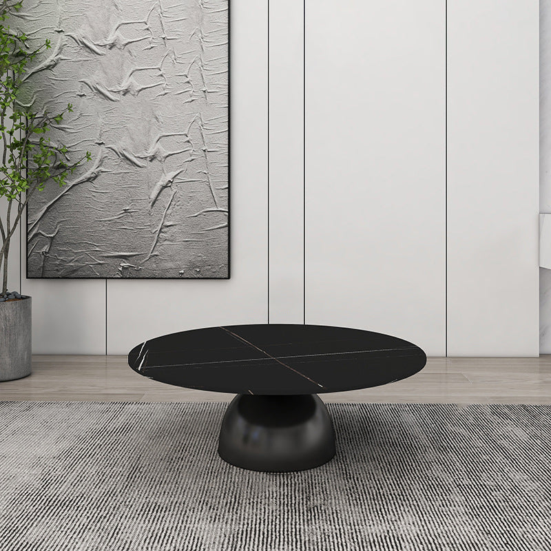 Contemporary Scandinavian Round Semicircle Rock Slab Metal End Table 1-Tier For Living Room