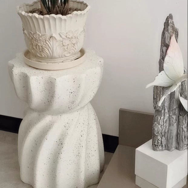 Contemporary Creative Lotus Shape Distressed Magnesium Oxide End Table 1-Tier For Living Room