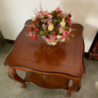 Table d'appoint carrée en bois massif sculpté chinois traditionnel à 2 niveaux pour salon 