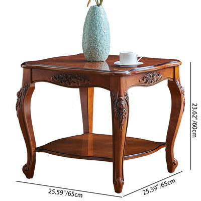 Table d'appoint carrée en bois massif sculpté chinois traditionnel à 2 niveaux pour salon 