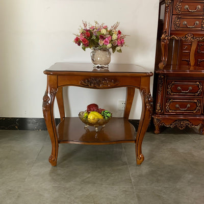 Table d'appoint carrée en bois massif sculpté chinois traditionnel à 2 niveaux pour salon 