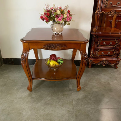 Table d'appoint carrée en bois massif sculpté chinois traditionnel à 2 niveaux pour salon 