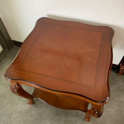 Table d'appoint carrée en bois massif sculpté chinois traditionnel à 2 niveaux pour salon 
