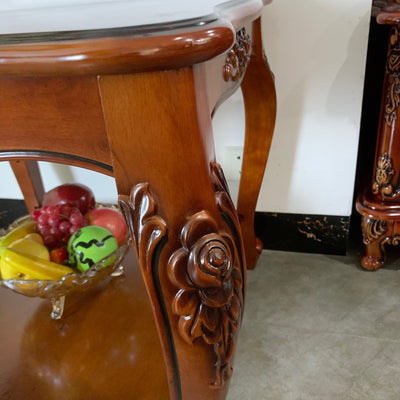 Table d'appoint carrée en bois massif sculpté chinois traditionnel à 2 niveaux pour salon 