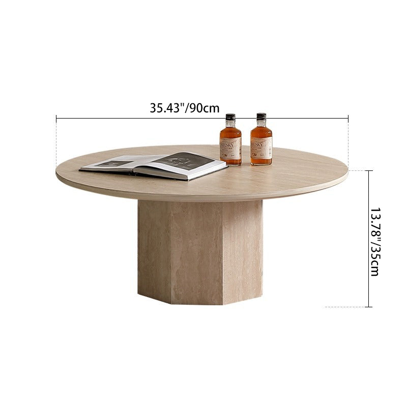 Traditional Vintage Round Hexagonal Rock Slab Wood End Table 1-Tier For Living Room